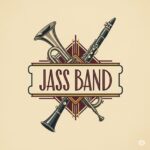 jass band logo trumpetti ja klarinetti